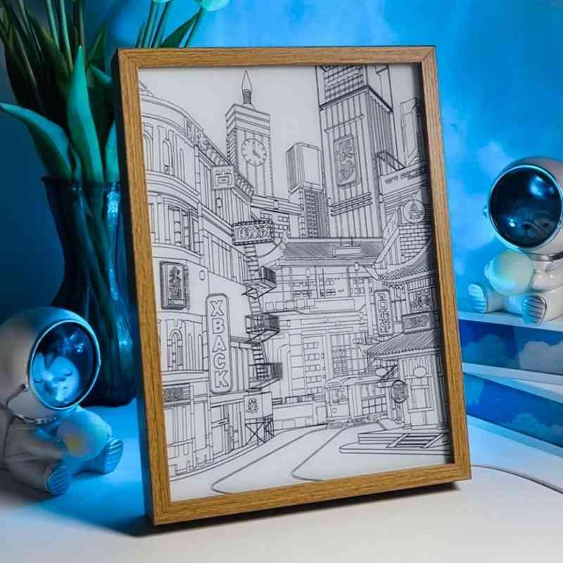 Nightscape LED Light Painting – Neon Future in Light and Shadow Wall Art