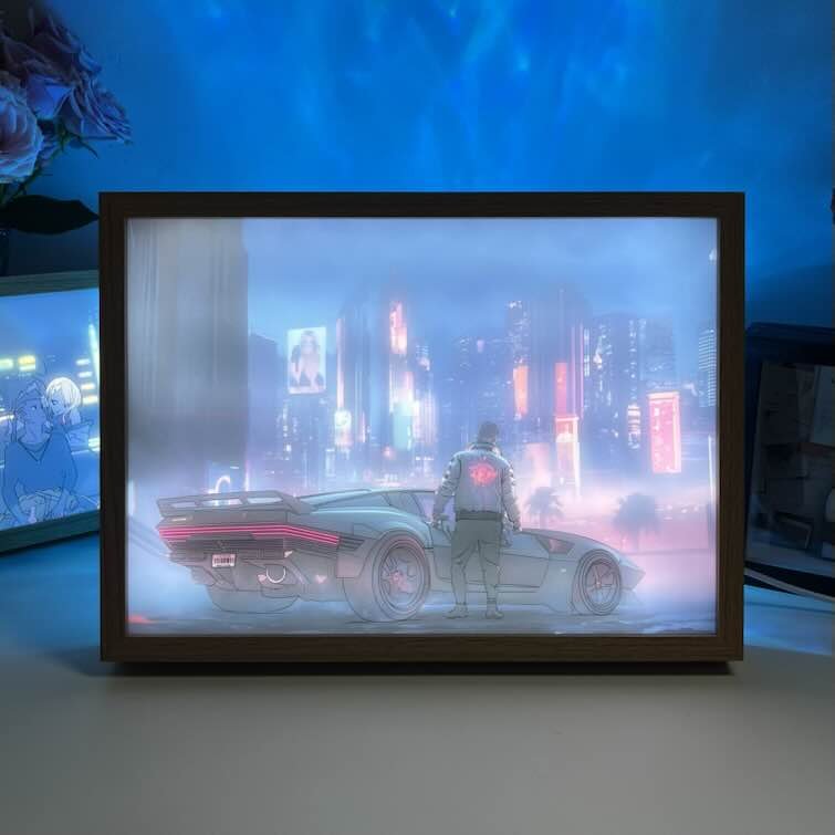 Cyberpunk 2077 LED Light Painting Frame | Night City Streetscape | Futuristic Glow Wall Art - BASESUNLight PaintingBasesunBASESUN