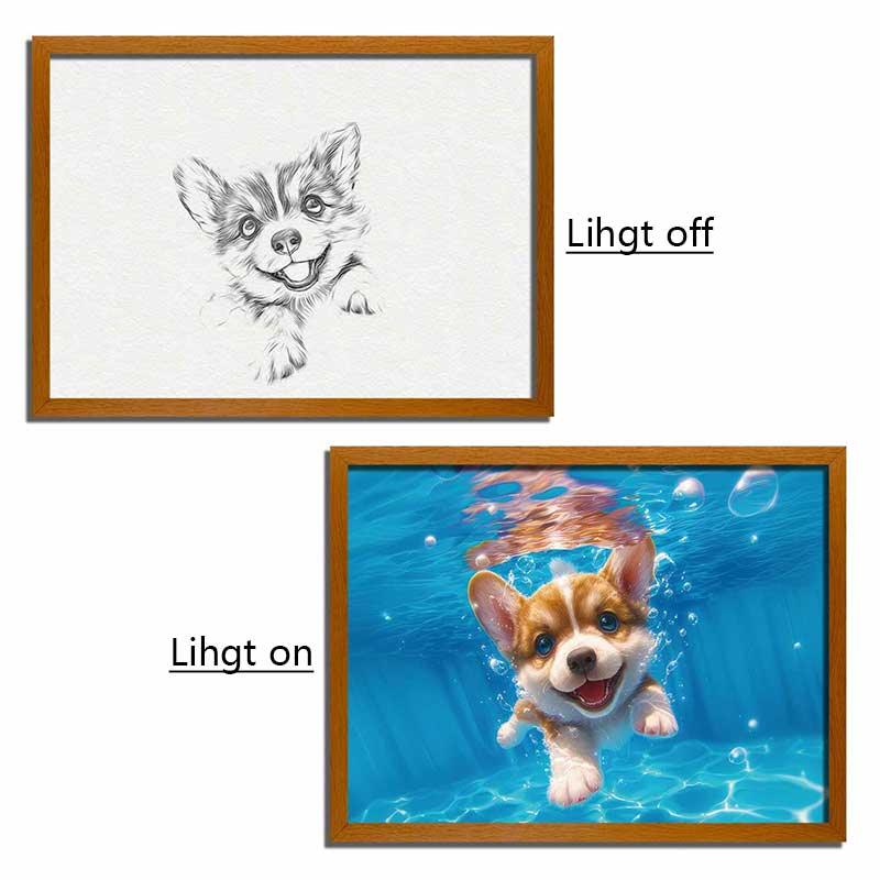 Puppy Dog Splashing LED Light Up Painting Frame | Glowing Frame Night LIght - BASESUNLight PaintingBasesunBASESUN