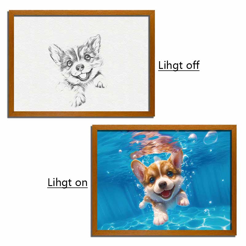 Puppy Dog Splashing LED Light Up Painting Frame | Glowing Frame Night LIght