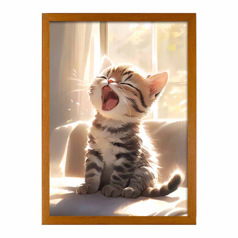 Cat LED Light Painting Lamp Artwork - A Fusion of Light and Art | Yawning Kitty in Sunlight