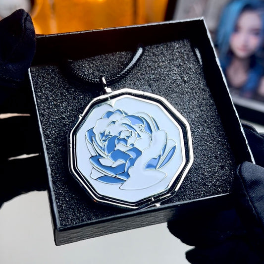 Arcane-Inspired Blue Rose Pendant | Dual-Sided Jinx & Ekko Necklace | Gift Box Included