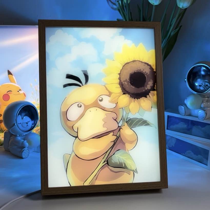 Pokémon Psyduck & Chrysanthemum LED Light Painting Frame Night Light Glowing Frame