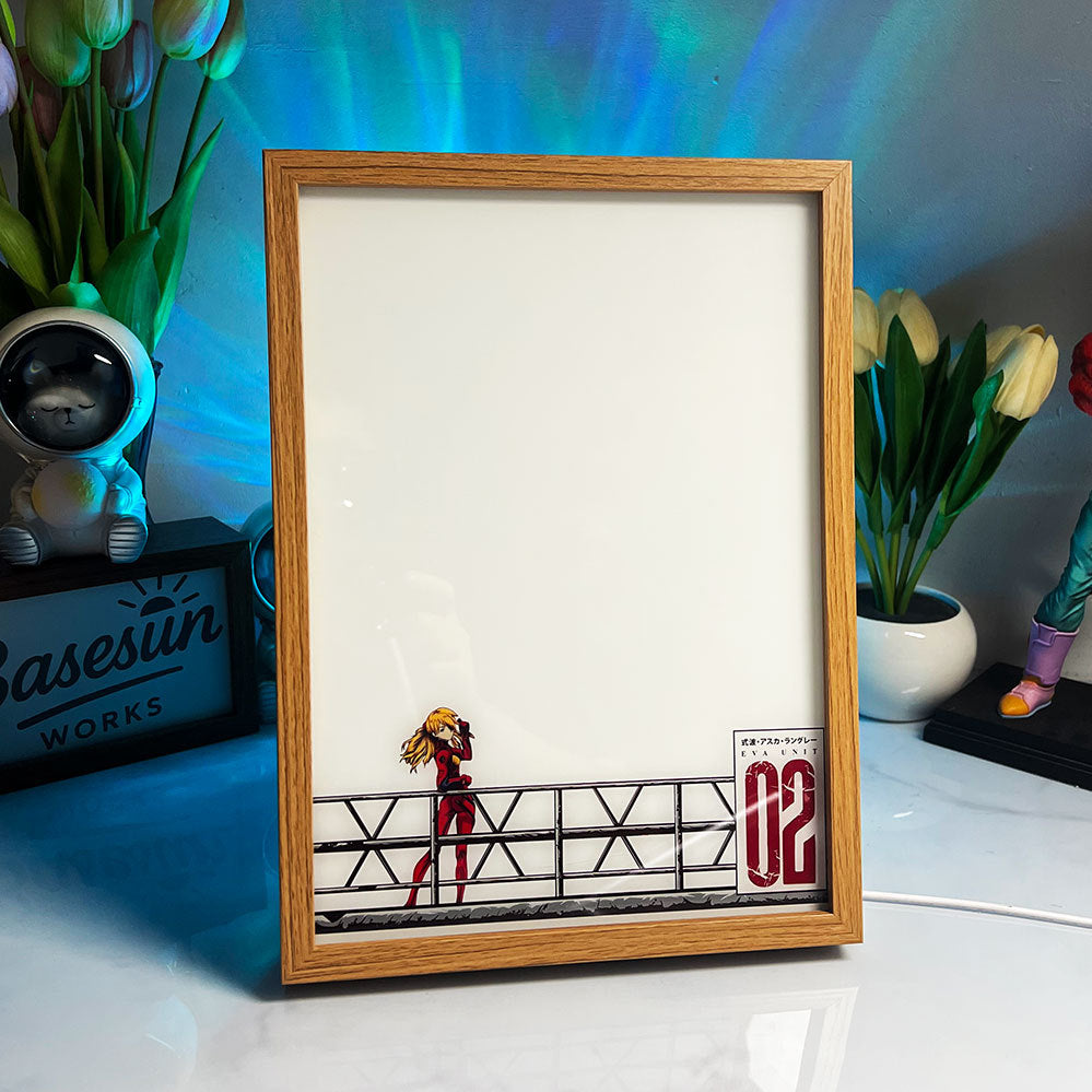 Evangelion LED Light Painting | Asuka & EVA Unit-02 Illuminated Art Box | Anime Mecha Decor Mood Light