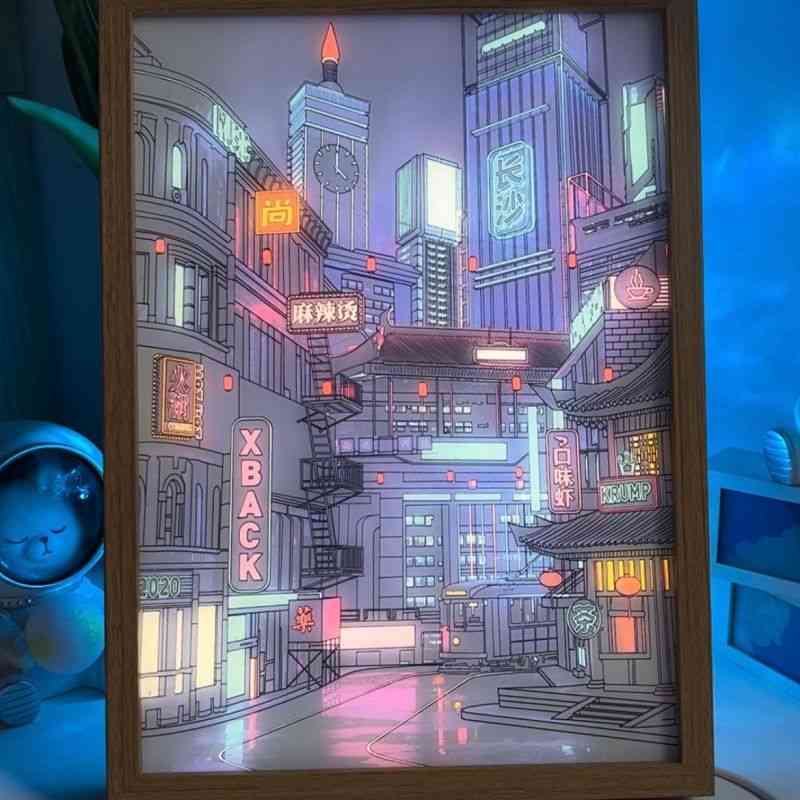 City Nightscape - Light Painting Art Frame USB Plug