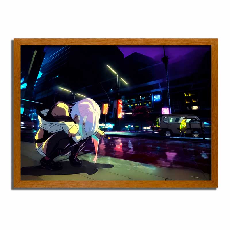 Cyberpunk Edgerunners LED Light-Up Painting Frame | Night Street Scene with Lucy