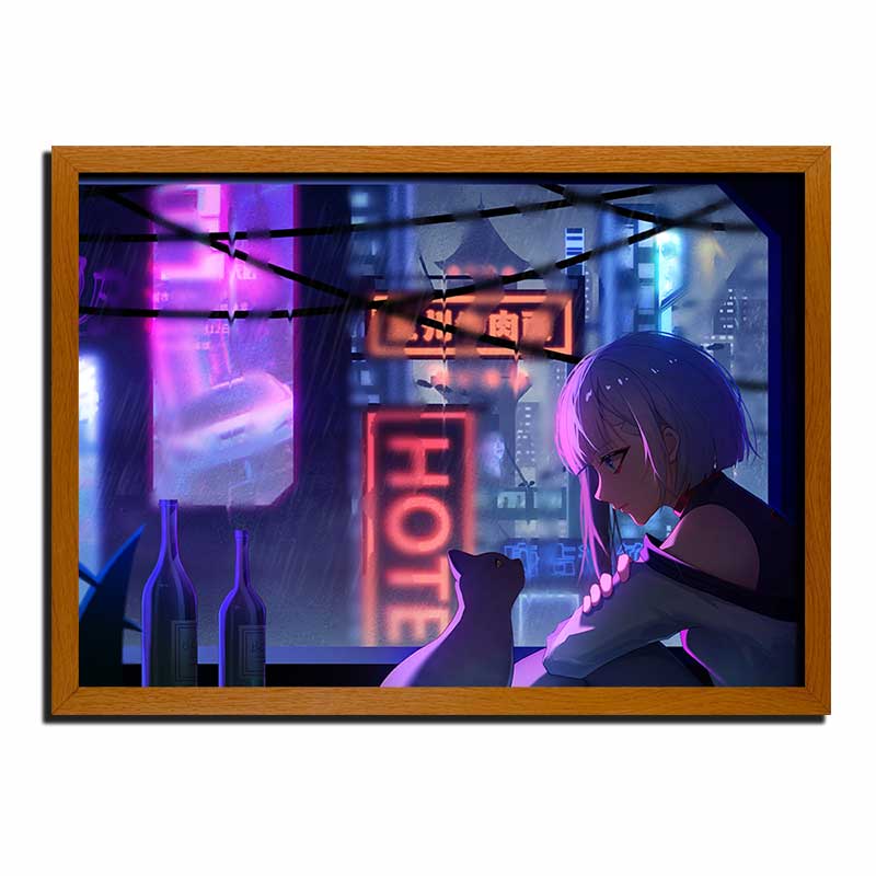 Cyberpunk Edgerunners Lucy LED Light Up Painting Frame – Glowing Frame