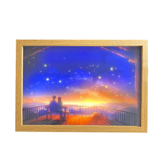 Couples in the Starry Dusk Light Up Painting Frame ArtWork Night Light Table Lamp