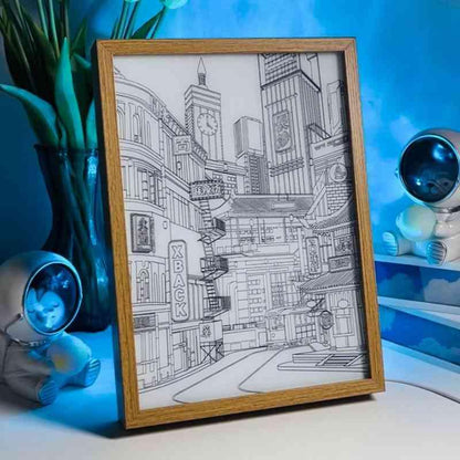 Nightscape LED Light Painting – Neon Future in Light and Shadow Wall Art