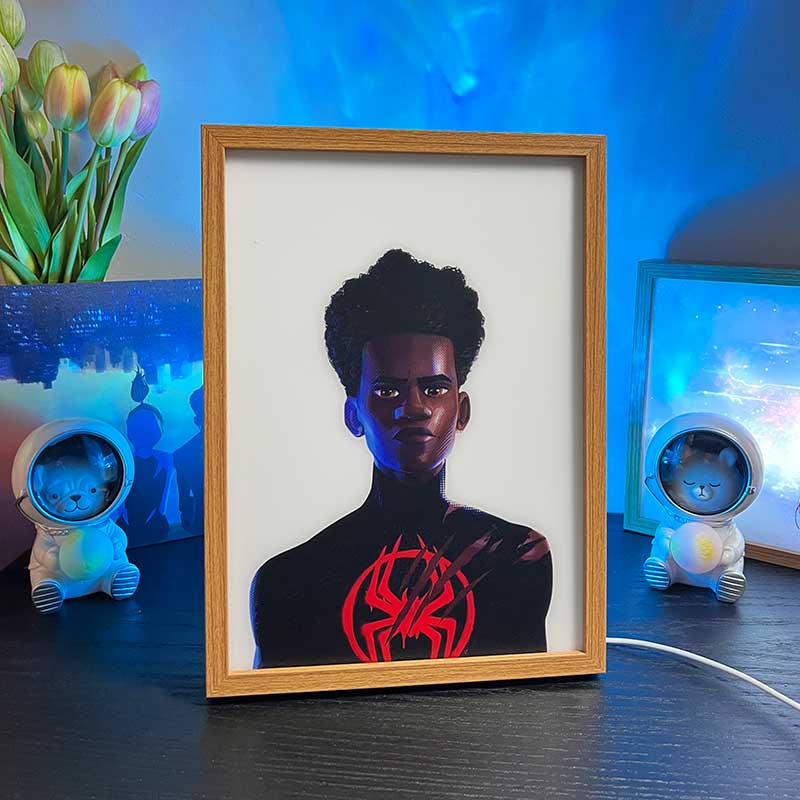 Spider - Verse Miles Morales’ Portrait LED Light Painting Glowing Photo Frame Artwork - BASESUNLight PaintingBasesunBASESUN