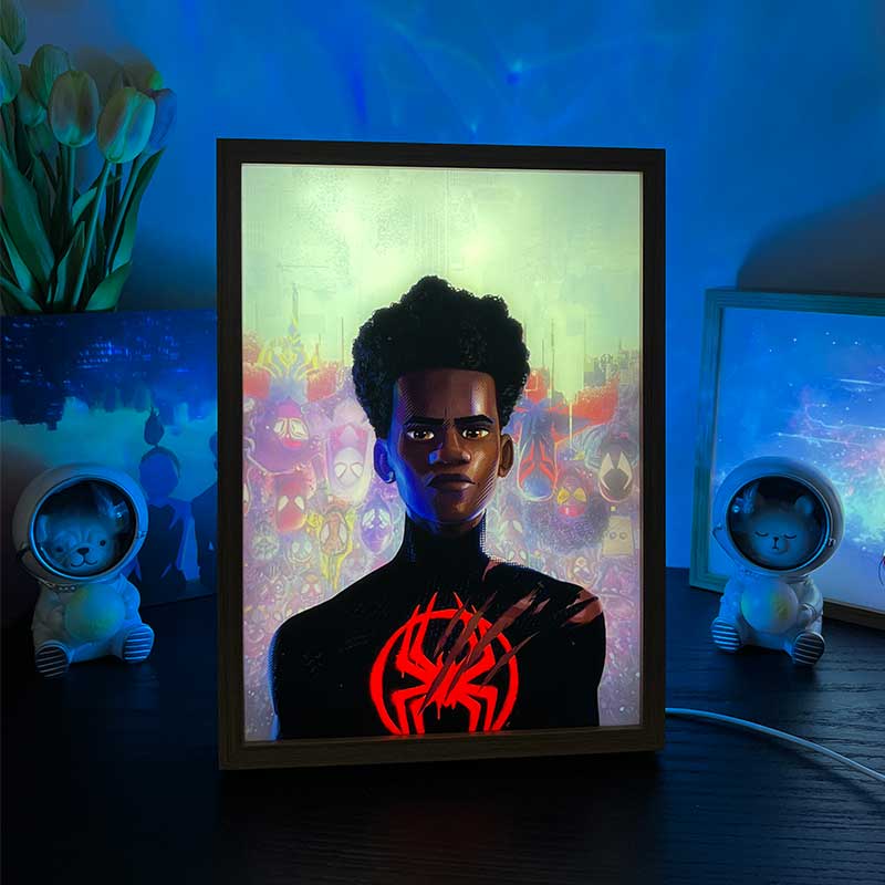 Spider - Verse Miles Morales’ Portrait LED Light Painting Glowing Photo Frame Artwork - BASESUNLight PaintingBasesunBASESUN