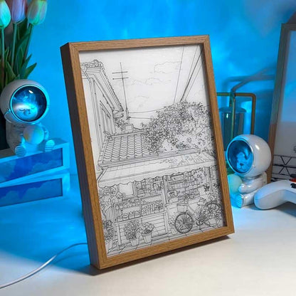 Sunny Day Storefront Manga Street Scene LED Light Painting - Cozy and Healing Decor - BASESUNLight PaintingBasesunBASESUN