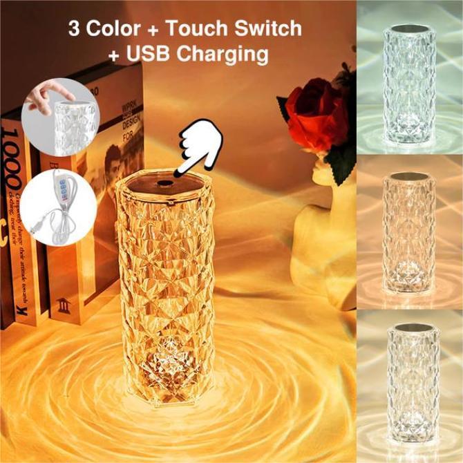 LED Crystal Table Lamp Rose Light Projector 3/16 Colors Touch Adjustable Romantic Diamond Atmosphere Light USB Touch Night Light - BasesunNight lightsBasesunBasesun