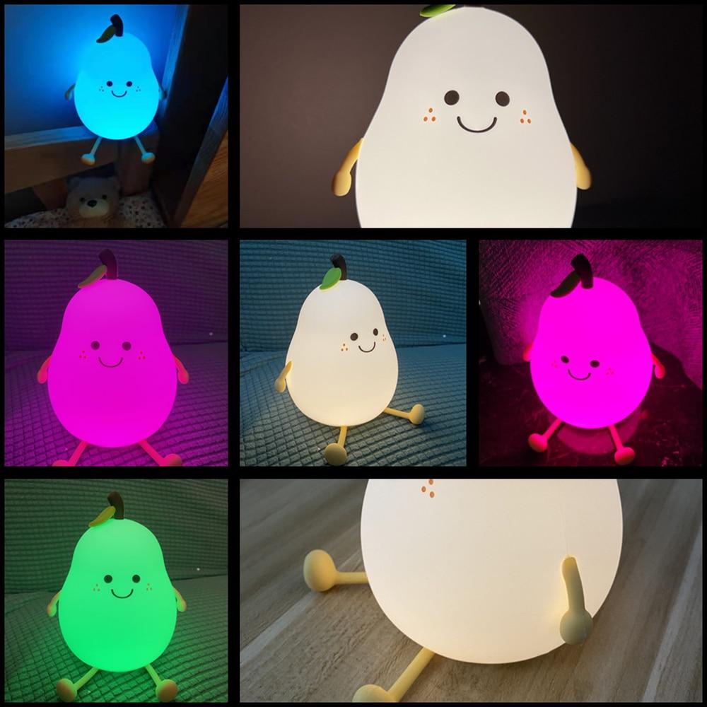 LED Night Light Pear Lamp USB Rechargeable Colorful Dimming Touch Silicone Table Lamp Bedside Decoration Light Kid Gift - BasesunNight lightsBasesunBasesun