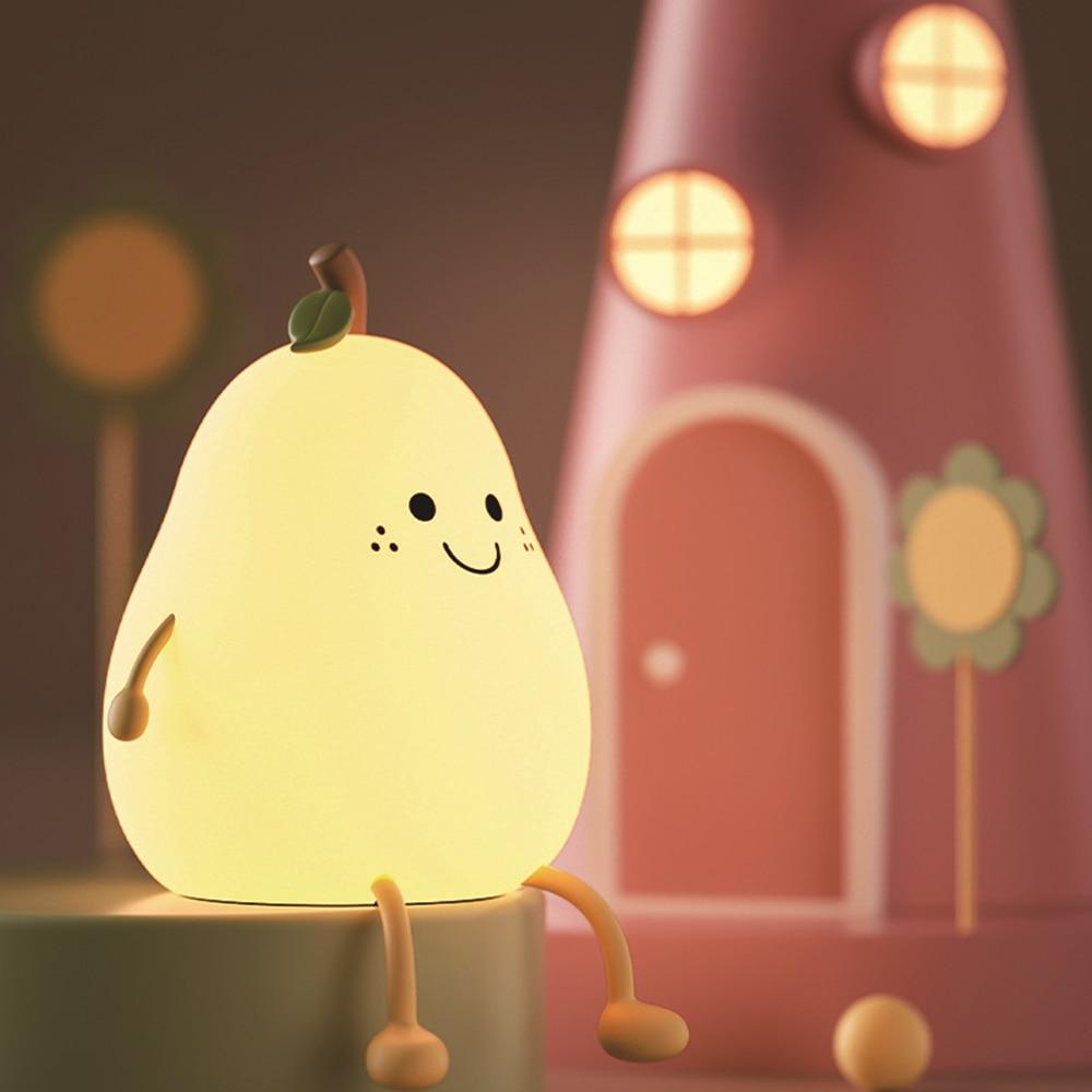 LED Night Light Pear Lamp USB Rechargeable Colorful Dimming Touch Silicone Table Lamp Bedside Decoration Light Kid Gift - BasesunNight lightsBasesunBasesun