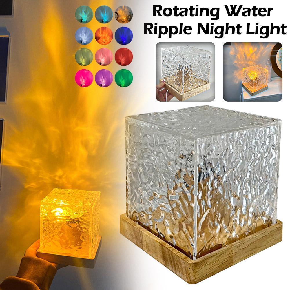LED Rotating Water Ripple NightLight Crysta Stylel Table Lamp - BasesunBasesunBasesun