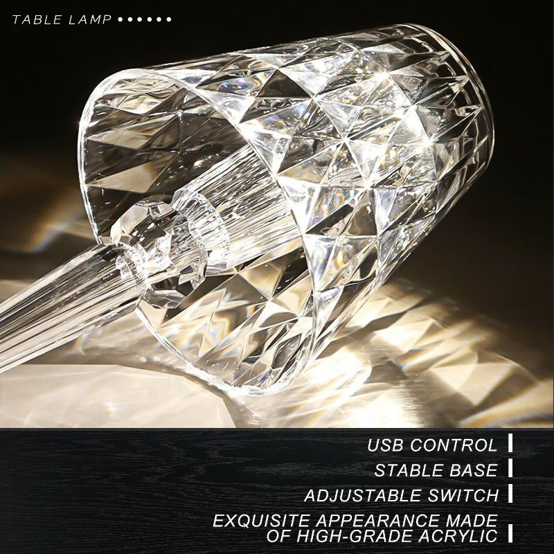 Rechargeable Diamond Table Lamp Crystal Bar Table Lanp Touch Sensor Dimming Bedside Lamps for Bedroom Restaurant Wedding Party - BasesunNight lightsBasesunBasesun