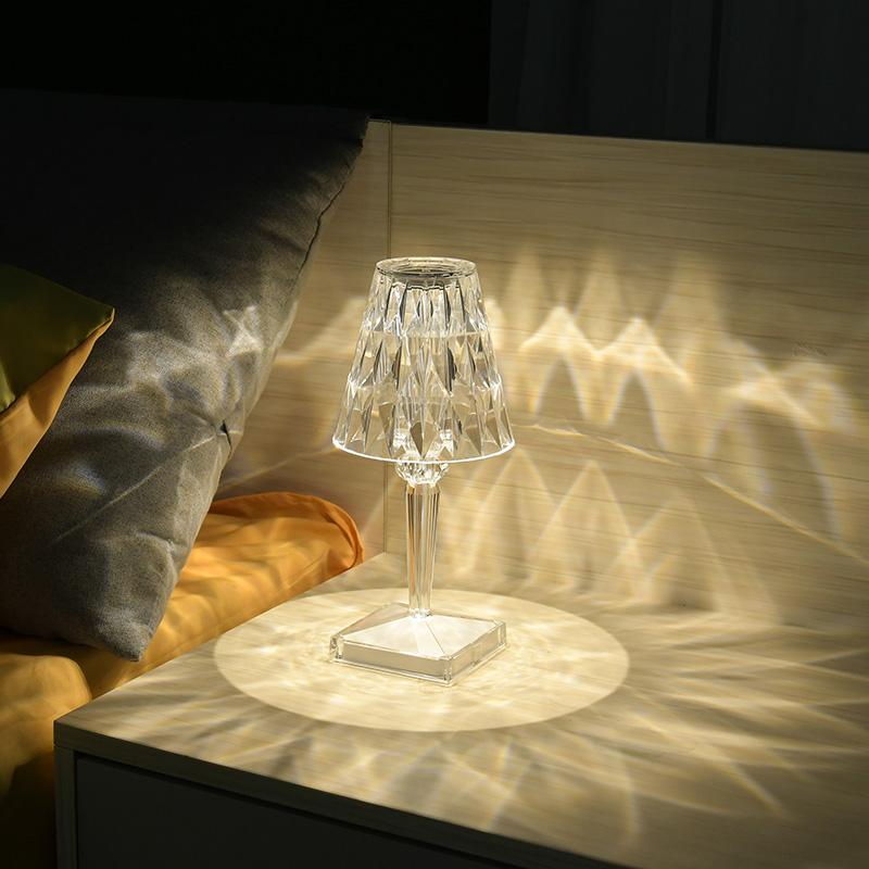 Lampe de Table Cristal, Lampe Cristal Tactile, Lampe Acrylique RGB
